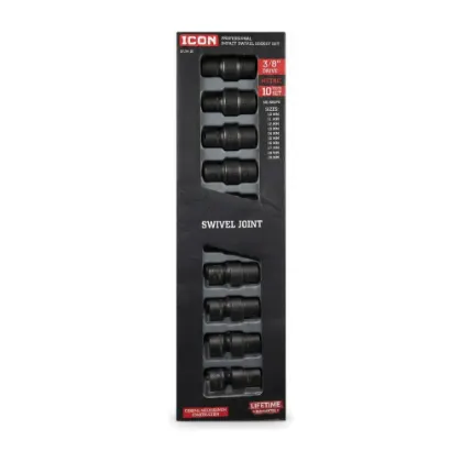 ICON Professional Impact Swivel Socket Set (3/8" Drive, Metric, 10-Piece Set, Model 12UM-10).