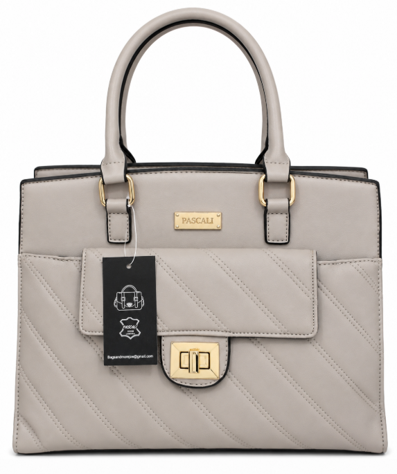 Pascali Structured Quilted Tote Handbag – Grey with Gold Hardware