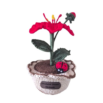 Crocheted Hibiscus Flower Pot