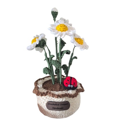 Crocheted Daisies Flower Pot