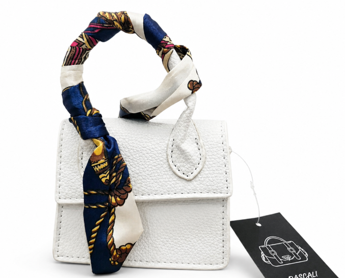 Pascali White Mini Handbag with Scarf-Wrapped Handle