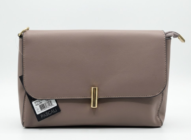 Pascali Taupe Flap Crossbody Bag with Gold Hardware