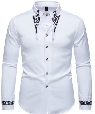 Men's Casual African-Inspired Embroidered Shirt - Long Sleeve, Button Down