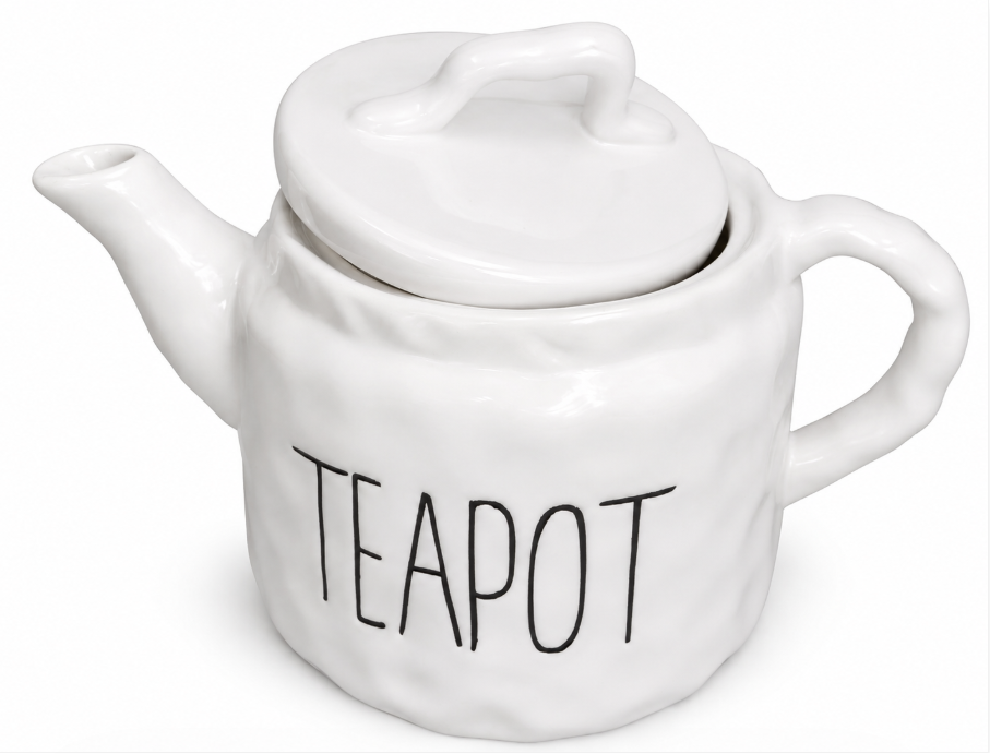 White Ceramic Teapot with Lid and Handle