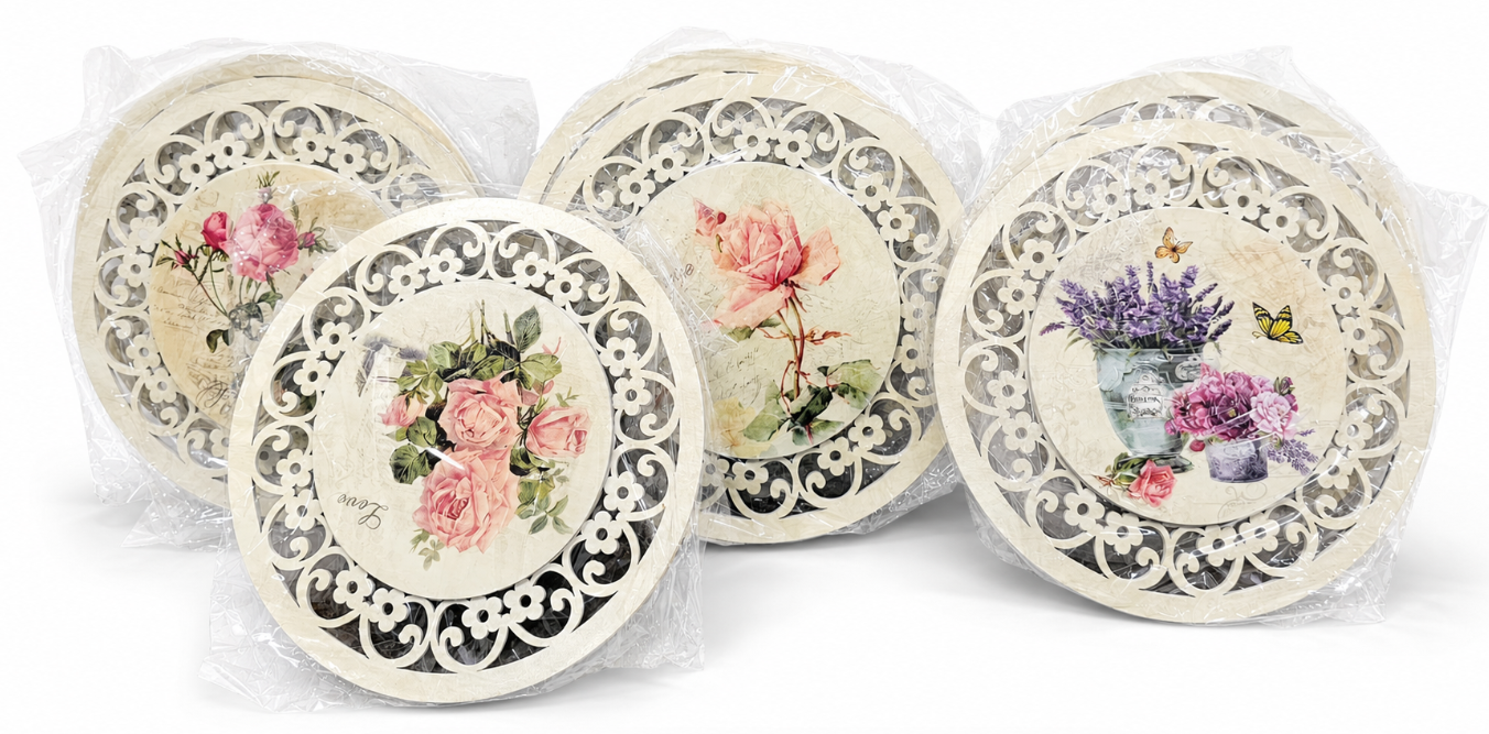 7-Piece Decorative Wooden Coaster Set – Floral Design