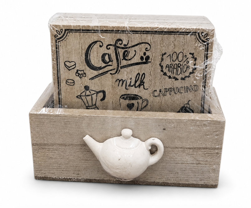 7-Piece Wooden Coaster Set with Holder – Coffee Theme