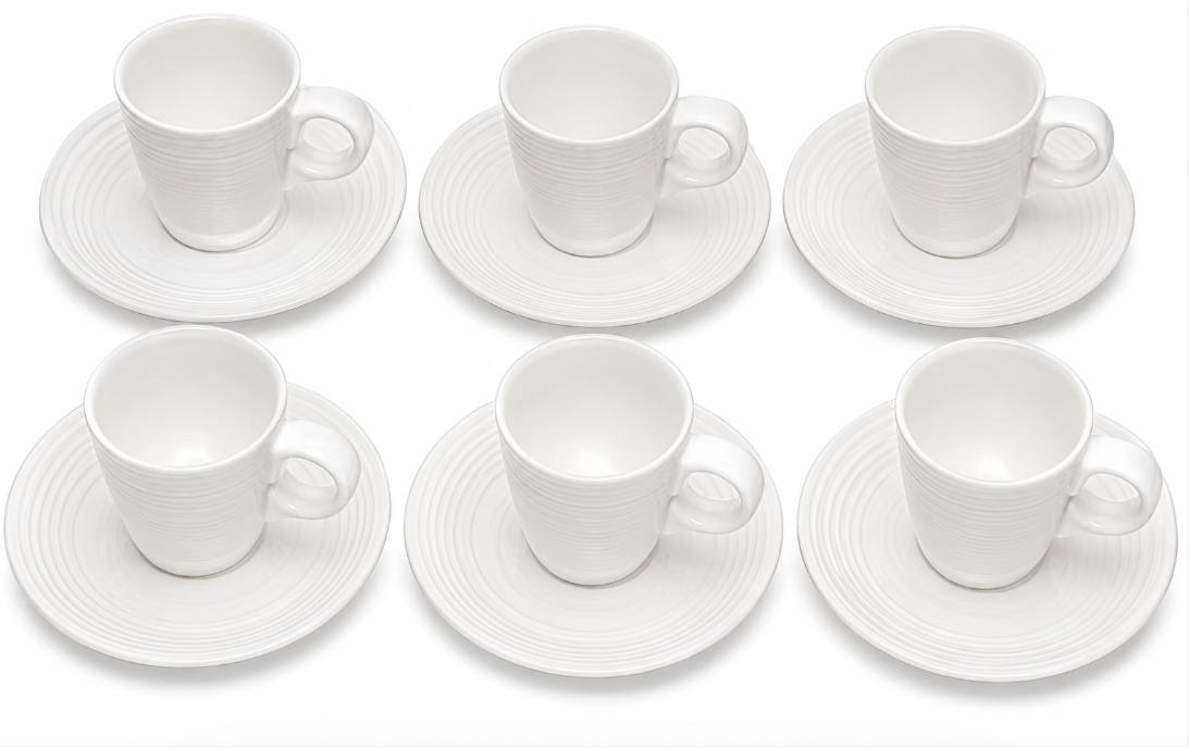 6-Set White Ceramic Espresso Cup & Saucer Set