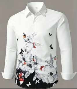 Men's Casual Floral Print Long Sleeve Shirt - Polyester, Button-Up, Non-Stretch Fabric for Fall/Winter