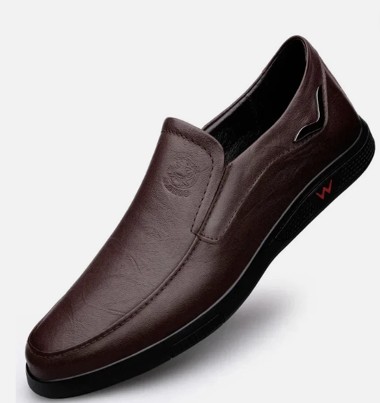 CLOHOO Brand Two-Layer Cowhide Rubber Sole Comfortable Men'S Business Casual Faux Leather Shoes Breathable Loafers Classic Simple Soft-Soled Soft Faux Leather Men'S Shoes  BROWN