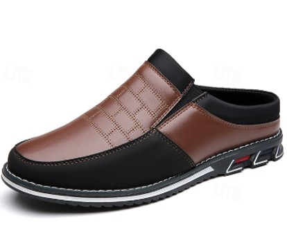 Vintage Retro Style Plus Size Men's Comfy Non Slip Mules, PU Upper, Rubber Sole, PU Lining, Suitable for Men, Slip-On Closure,  CAN 41/ US 8