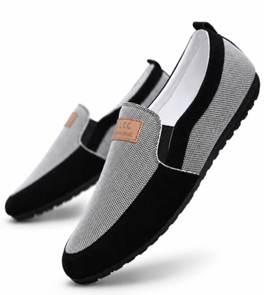 Men's Trendy Color Block Slip On Canvas Walking Shoes - Grey/ Black
