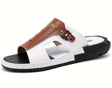 Men's Stylish Block Color Slip-On Sandals - Comfortable Breathable Mesh, Anti-Slip - Brown & White