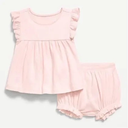 Ribbed Flutter-Sleeve Top and Shorts Set for Baby Girl