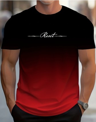 Men's Trendy Gradient Alphabet Print T-Shirt - Comfortable Crew Neck, Short Sleeves - Red