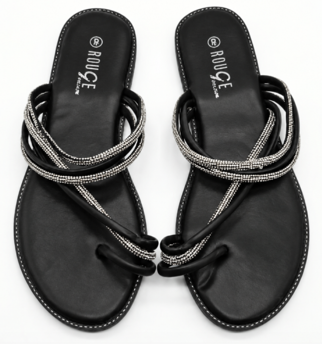 Rouge Helium Women’s Black Rhinestone Strappy Sandals - Size 9