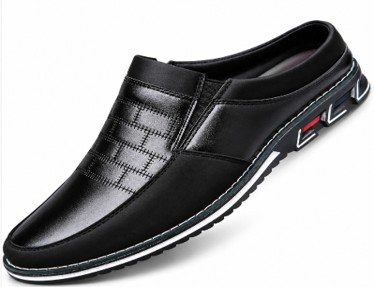 Vintage Retro Style Plus Size Men's Comfy Non Slip Mules, PU Upper, Rubber Sole, -                               BLACK -  CAN 43/ US 9