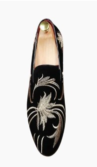 Men'S Pointed Toe Loafers - Elegant Black with Golden Floral Pattern, Comfortable Faux Cover Dress Shoes for Business Casual, Nightclubs & Partie