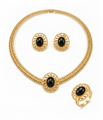Vintage Sunburst Pearl & Gold Plated Necklace 3-Piece Suite.