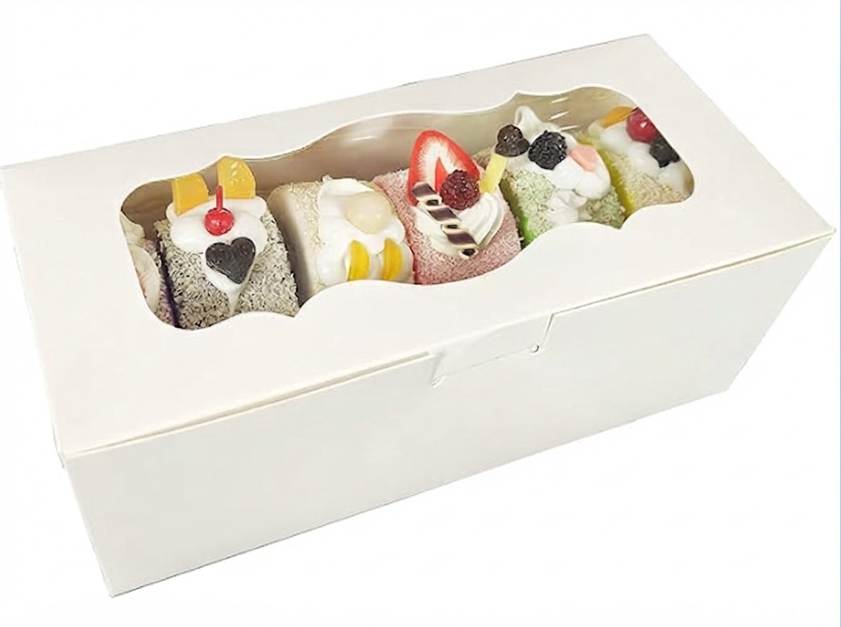 White Bakery Boxes with Window, Loaf Cake Boxes 9x4x3.5 Inch