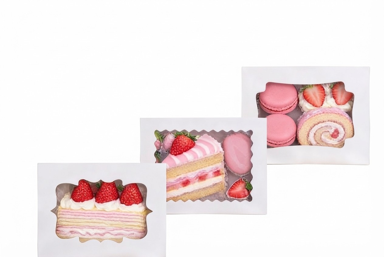 Cookie Boxes with 3 Style Window, 12x8x2.5 In White Bakery Boxes