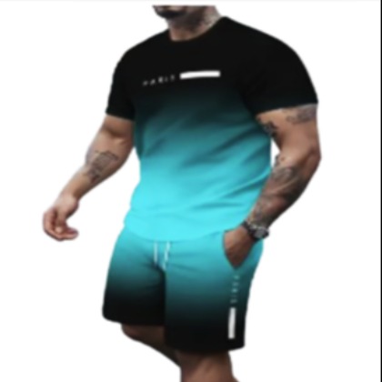 Men's Outfit, Gradient Color Paris Graphic Print Casual Crew Neck Short Sleeve T-Shirt (L)