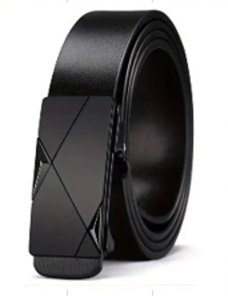 Genuine Leather Belt, Men'S Automatic Buckle Business Pants Belt with Geometric Pattern, Black 43"