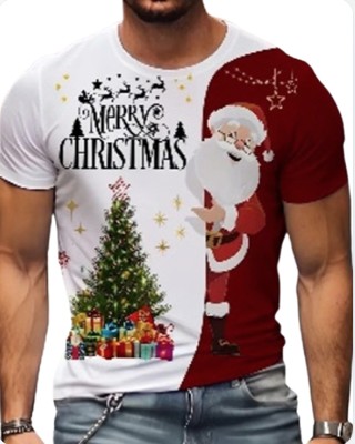 Merry Christmas Tree And Presents Funny Santa Graphic Print, Men's Plus Size Casual - 1XL
