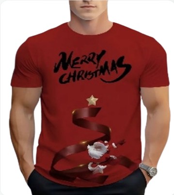 Men's Casual Fashion T-Shirt, Geometric Christmas Tree Design, Polyester - L
