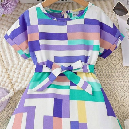 Girls' Casual Fashionable Sleeveless Vest, Bowknot Waist Belt Shorts Set