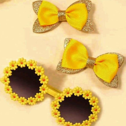 3pcs/Set Children Hair Accessories Bow Hair Clip + Adorable Flower Shaped Glasses