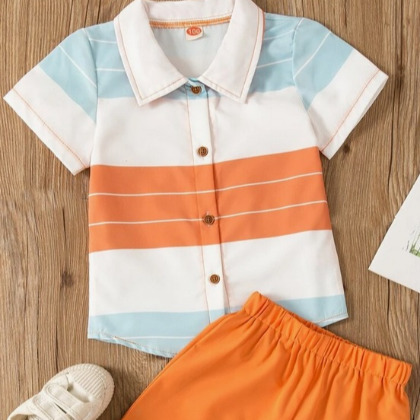 Young Boy Block Striped Shirt & Shorts