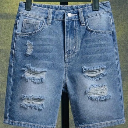 Tween Boy Fashionable Solid Color Distressed Frayed Denim Shorts