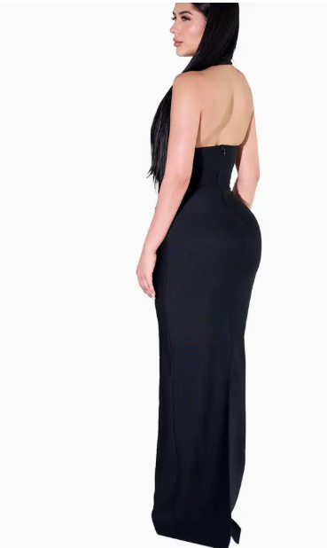 Bodycon Black Maxi with Abstract Chest Cutouts