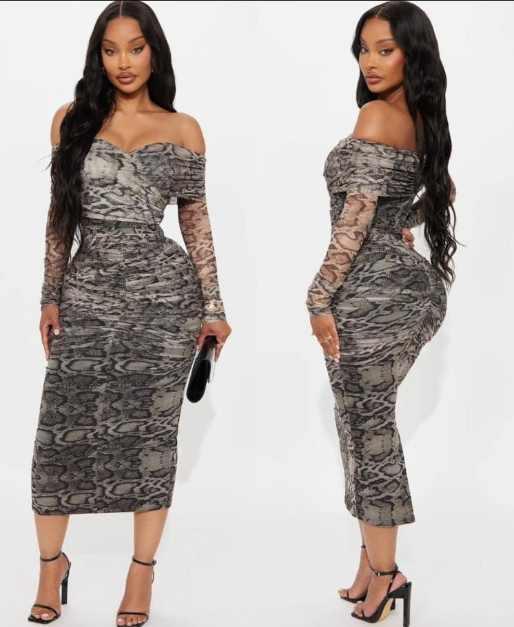 Bodycon Mesh Midi Dress with Serpent Print