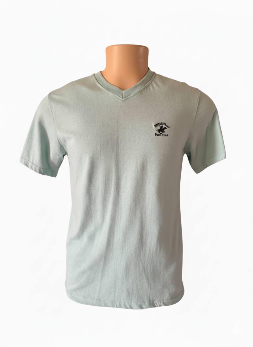 Men's Light Green V-Neck Polo Club T-Shirt - Size Medium