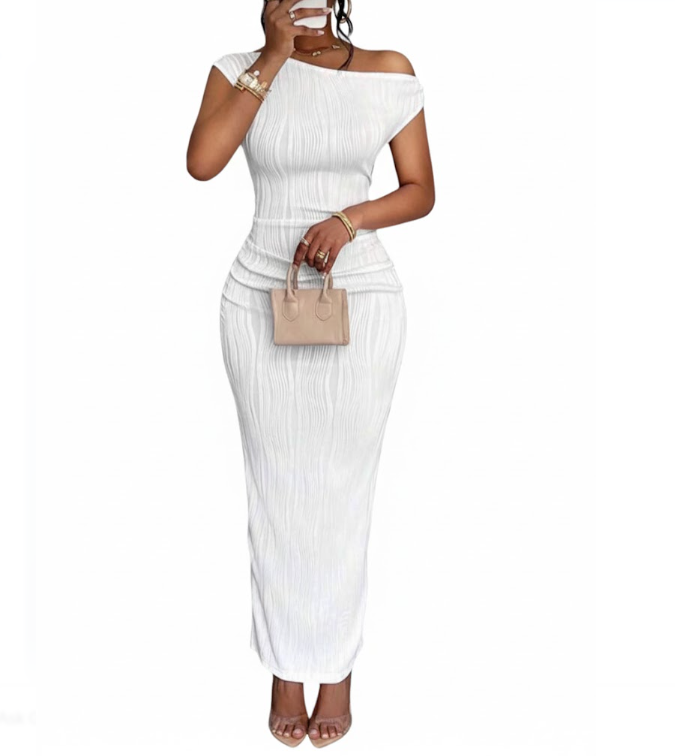 Elegant White Off-Shoulder Bodycon Maxi Dress