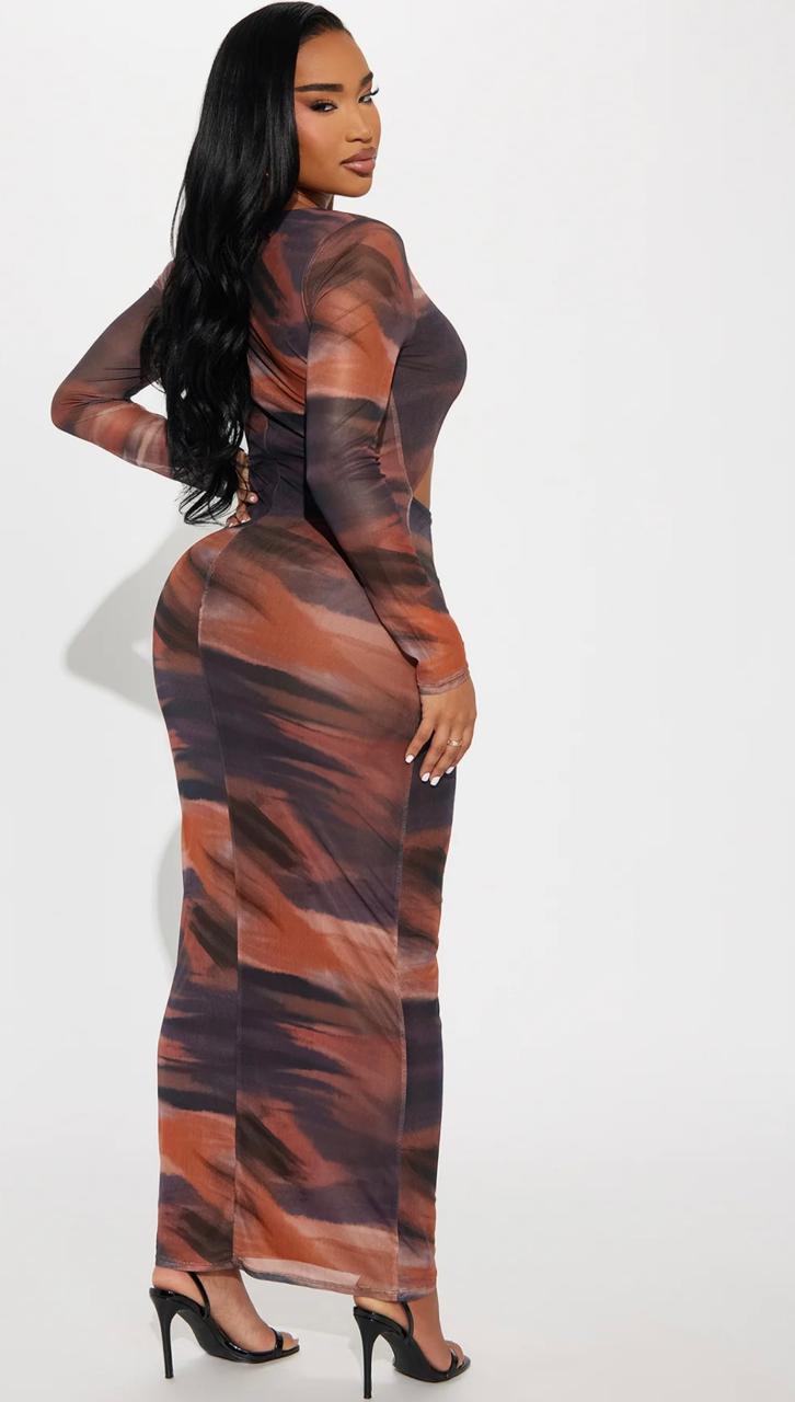Long Sleeve Cutout Tie-Dye Maxi Skirt Set