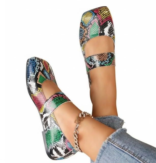 Vibrant Snakeskin Print Mary Jane Flats Size 39