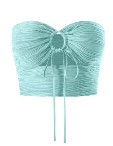 Ruched Drawstring Front Tube Crop Top- Size Medium