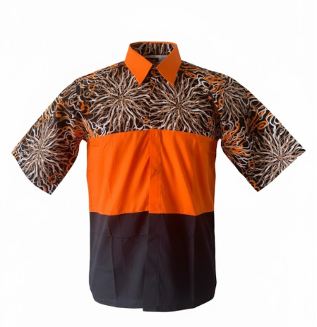Bold Orange and Black Abstract Print Men's Casual Shirt Size Large