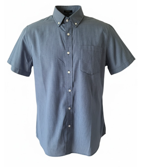 Men's Blue Patterned Short-Sleeve Button-Down Shirt Size Large