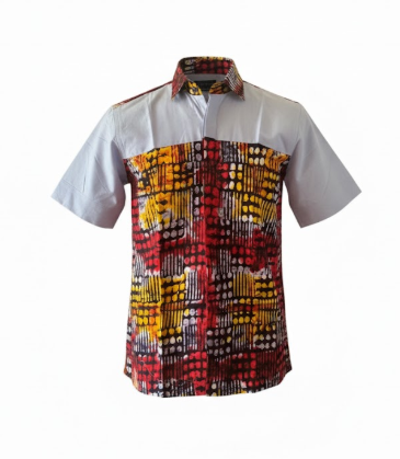 Vibrant African Print Batik Button-Down Shirt | Short Sleeve Casual Wear Size Large