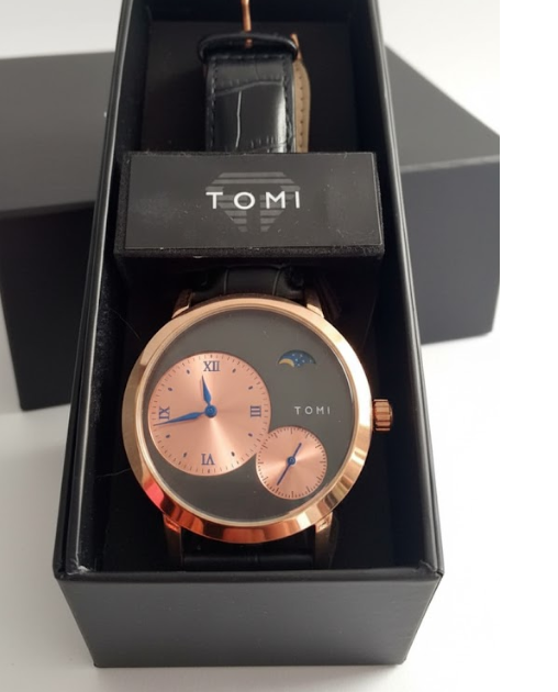 Rose Gold and Black Sun & Moon Phase Men's Dress Watch