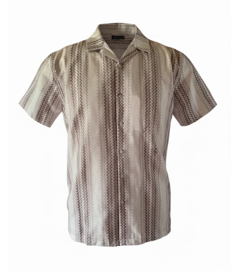 Wavy Chevron Print Cuban Collar Short Sleeve Shirt- Size Medium
