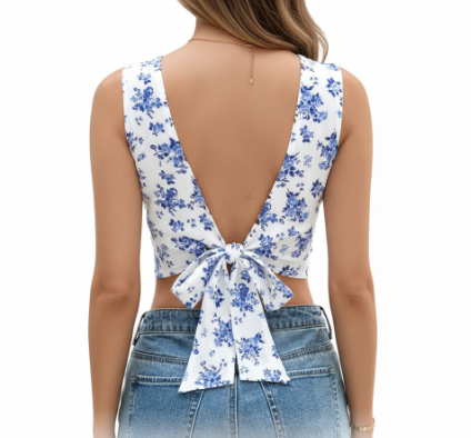 Versatile Sleeveless Tie-Back V-Neck Crop Top