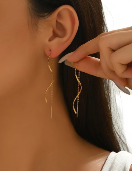 Gold Wave Threader Earrings