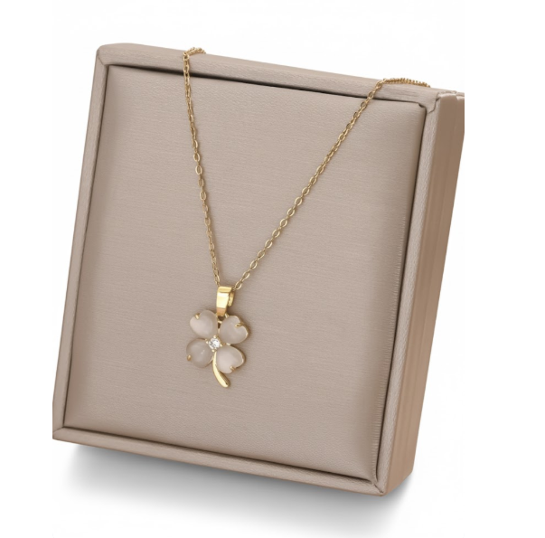 Lucky Charm Four-Leaf Clover Necklace - Gift for Her (Gold Finish)