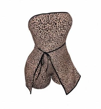 Sultry Strapless Leopard Print Romper with Tie Waist Size XS