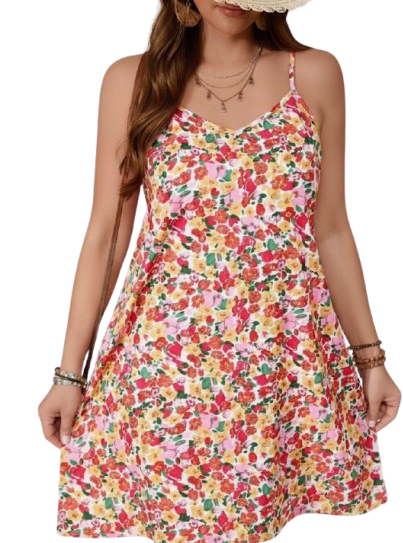 Vibrant Floral Print Cami Mini Dress (Size 0XL)