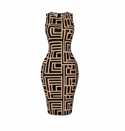 Geometric Print Sleeveless Bodycon Midi Dress Size Small